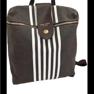 Henri Bendel Muted Brown Canvas Backpack with White Stripe Detail